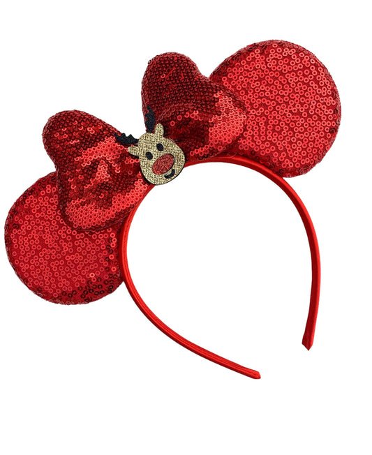 Red Reindeer Mouse Ear Headband