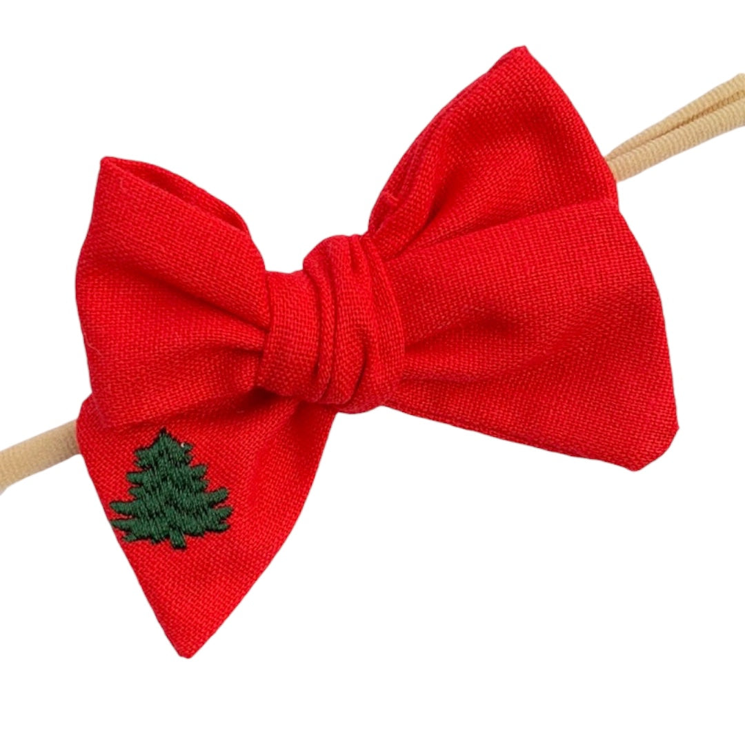 Small Christmas Tree Linen Hair Bows