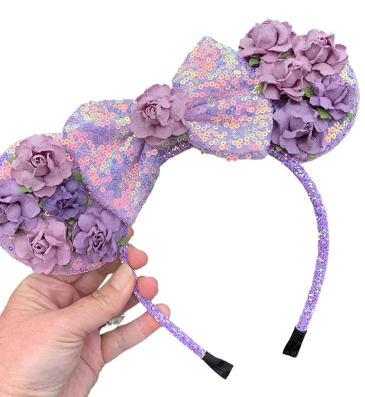 Purple Flower Mouse Ear Headband