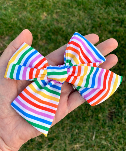 Primary Rainbow Stripes Hair Bows