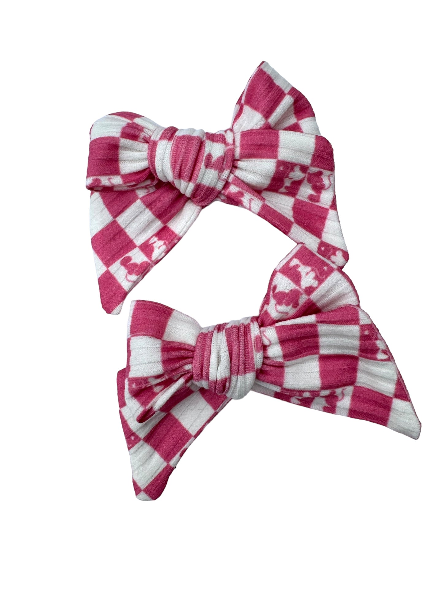 *Pink Checkered Mouse Kiss Hair Bow