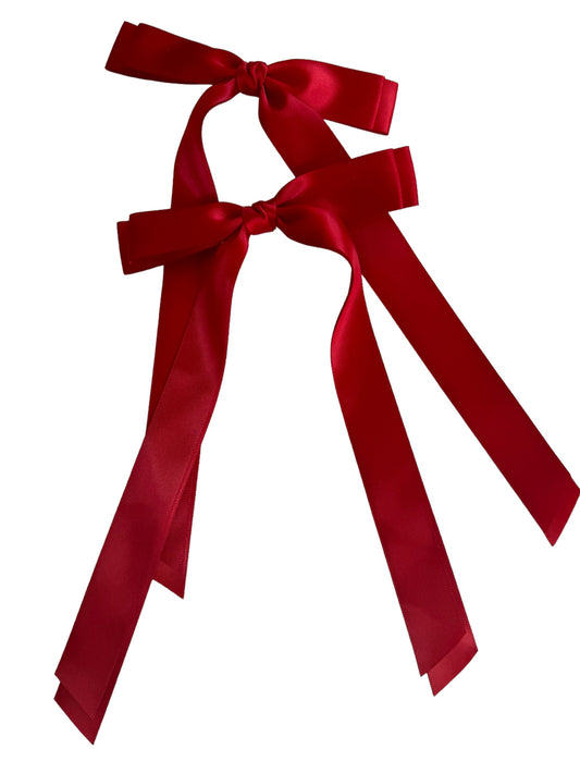 Red Double Streamer Satin Hair Bow