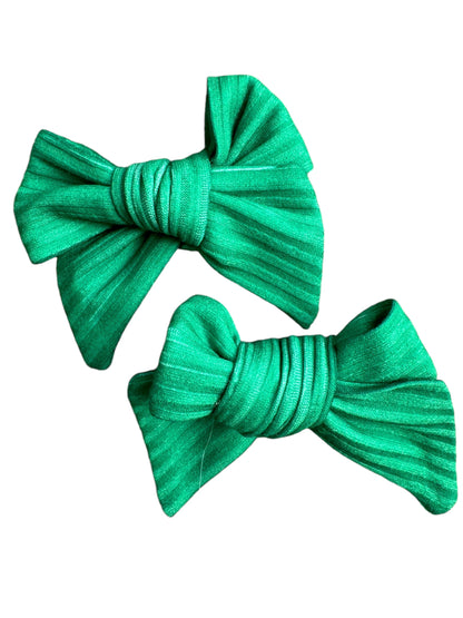 Green Fabric Hair Bows