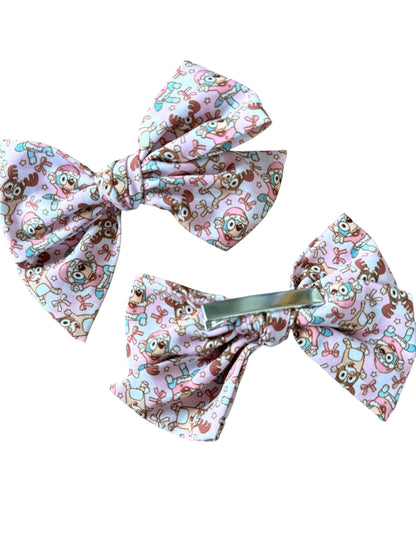 Pink Christmas Blue Dog Hair Bows