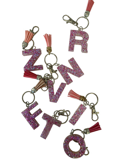 Pink Glitter Resin Letter Keychains