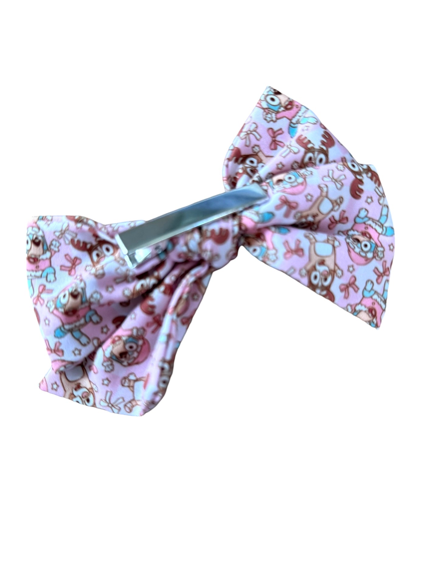 Pink Christmas Blue Dog Hair Bows