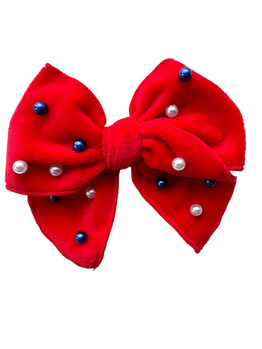 Red Velvet and Pearl Hair Bows
