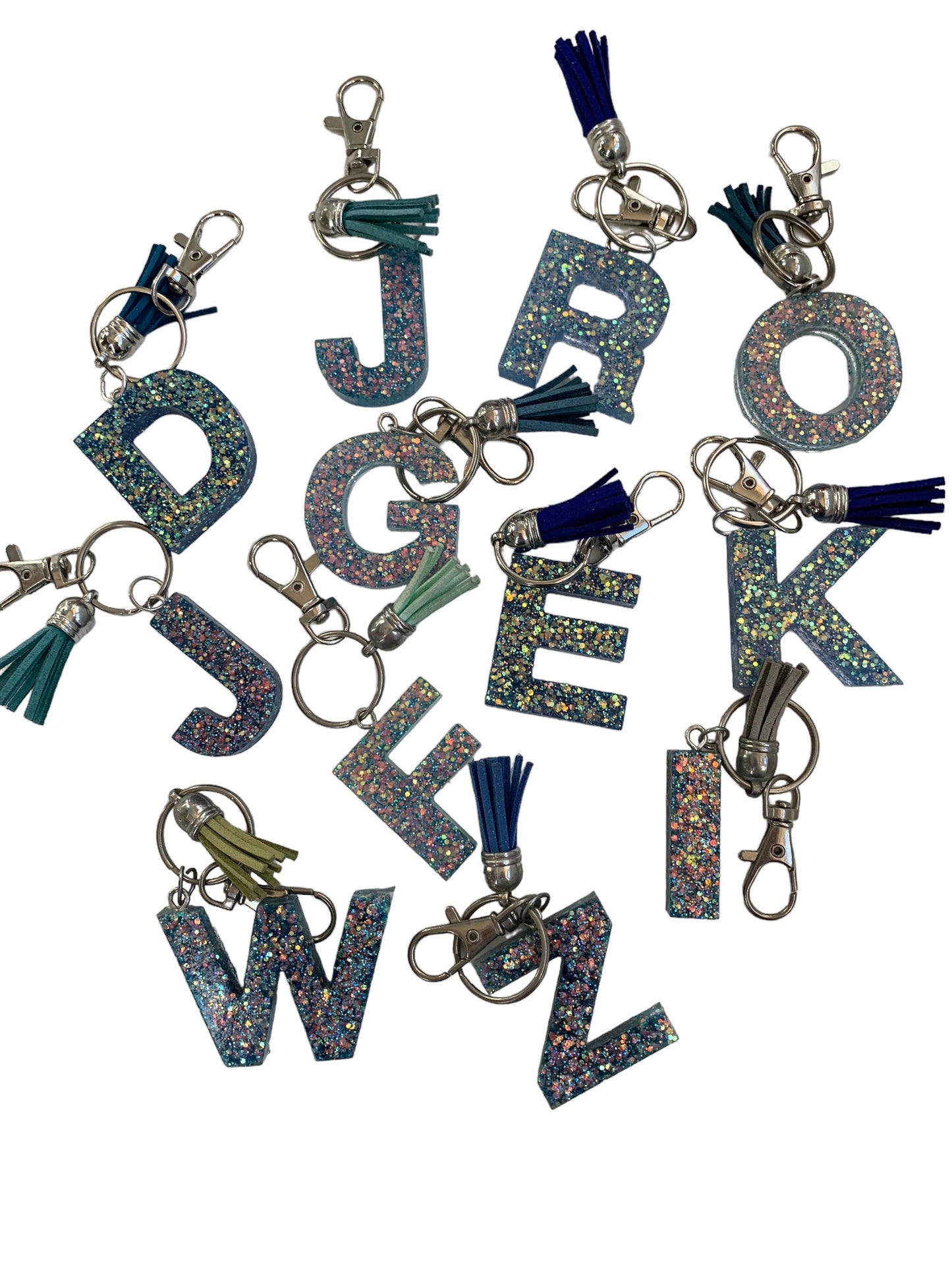 Blue Glitter Resin Letter Keychains