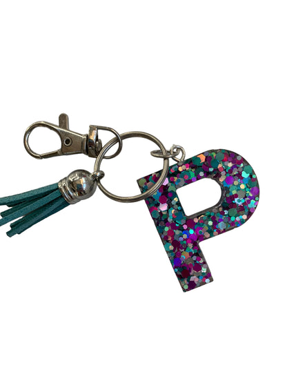 Purple and Aqua Resin Letter Keychains