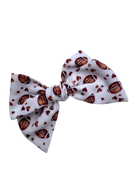 Footballs and Hearts Hair Bows