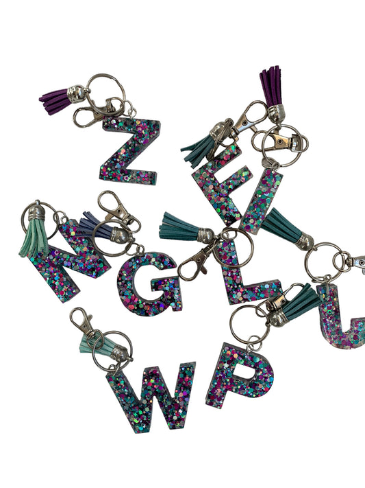 Purple and Aqua Resin Letter Keychains