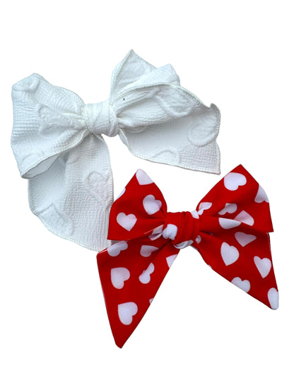 Red White Hearts Hair Bows