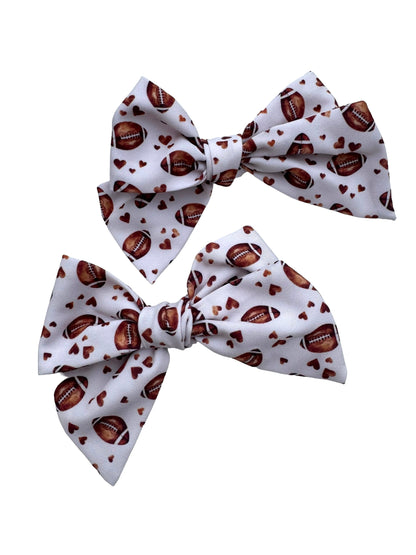 Footballs and Hearts Hair Bows