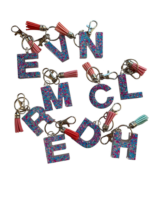 Pink and Aqua Resin Letter Keychains
