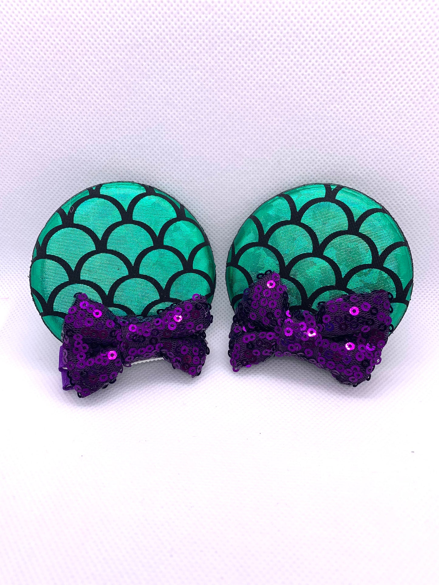 green and purple mermaid mouse ear clips 