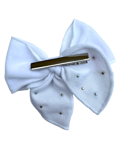 White Velvet and Pearl Hair Bows