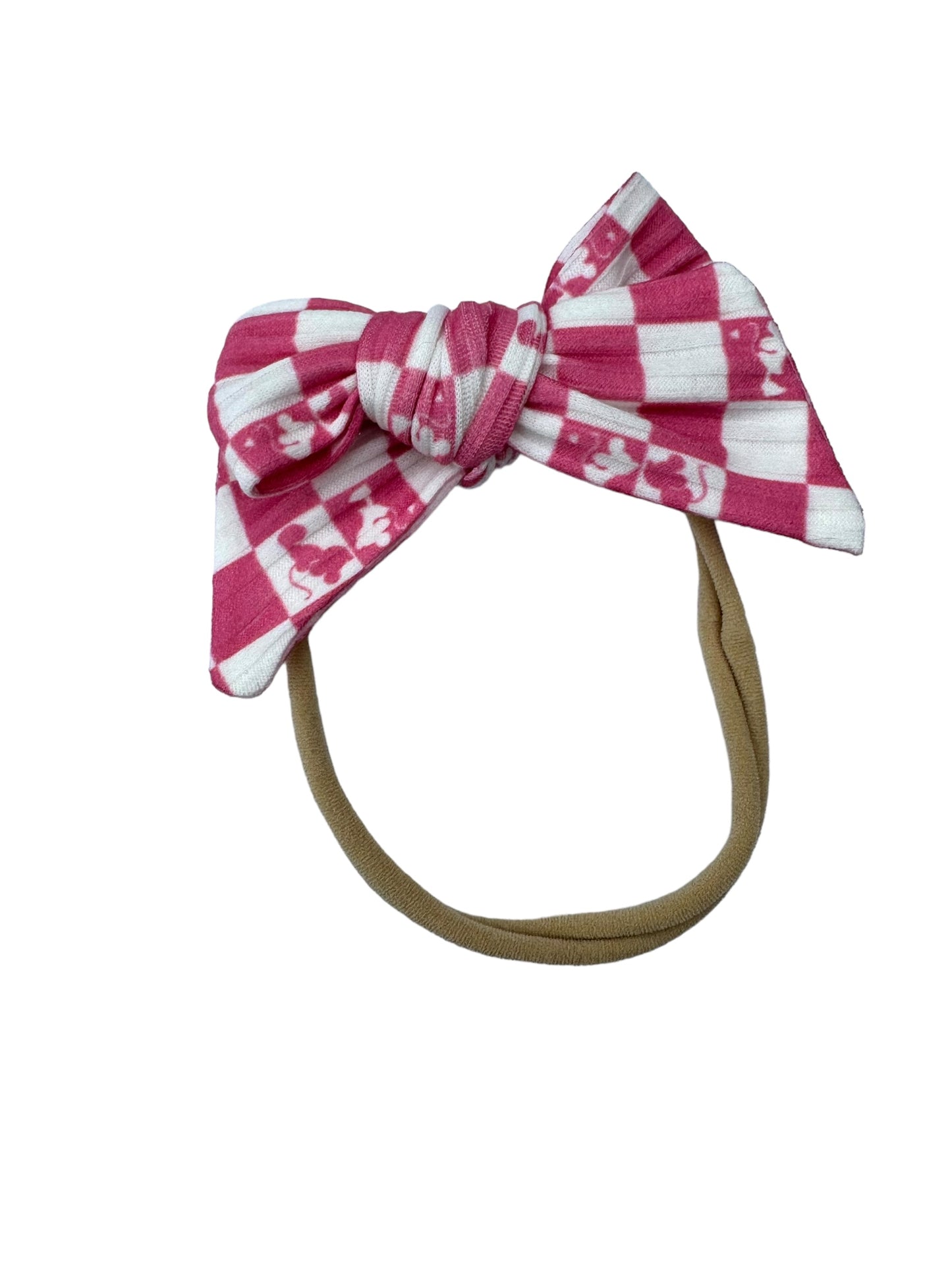 *Pink Checkered Mouse Kiss Hair Bow