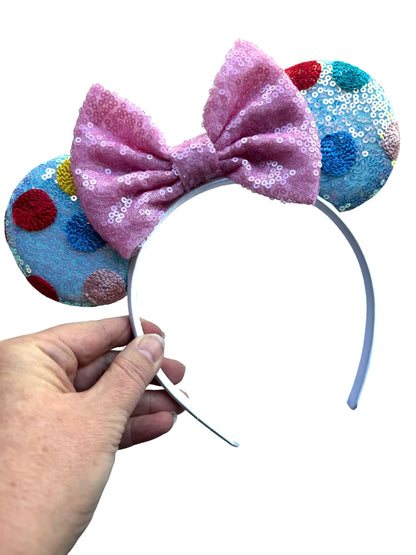 Blue Polka Dot Mouse Ear Headband