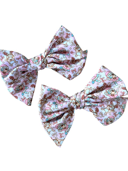 Pink Christmas Blue Dog Hair Bows