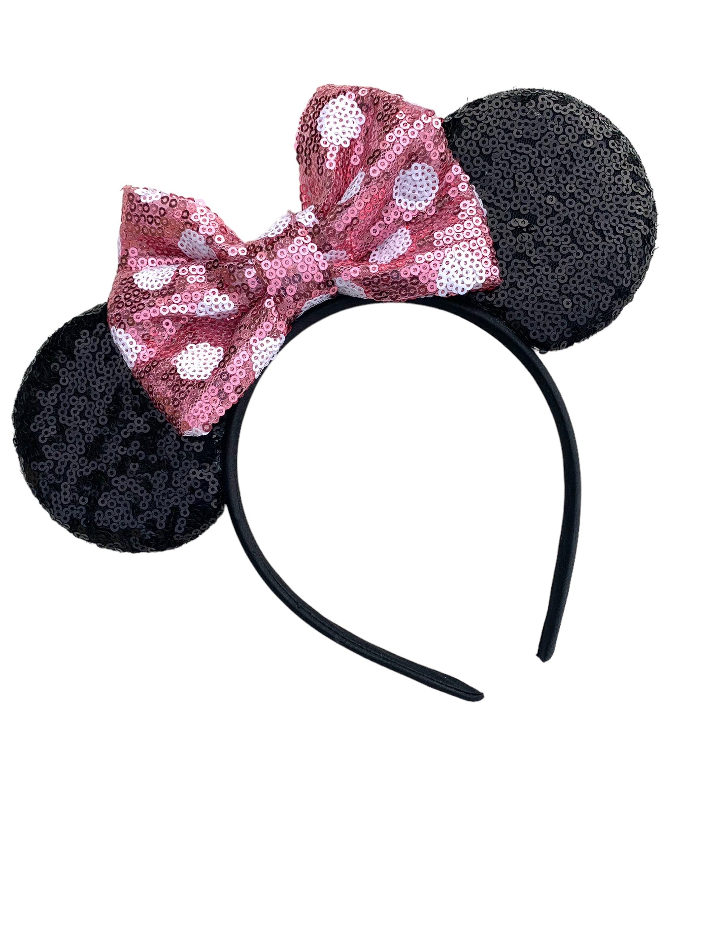 Chunky Pink Polka Dot Bow Mouse Ear Headband