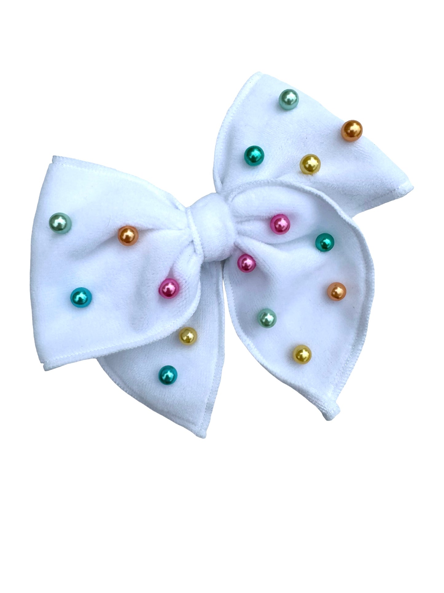 White Velvet and Pearl Hair Bows