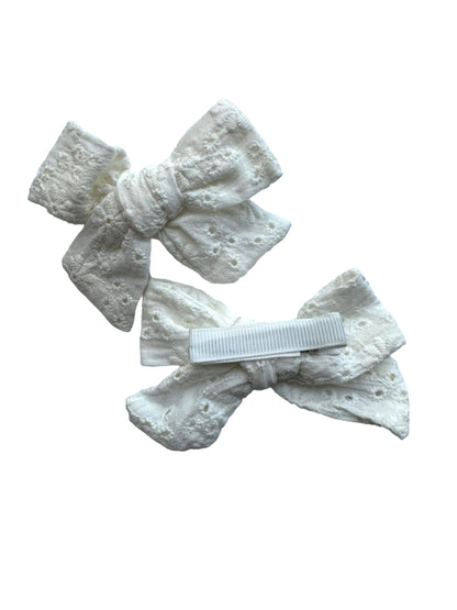 White Embroidered Lace Bows