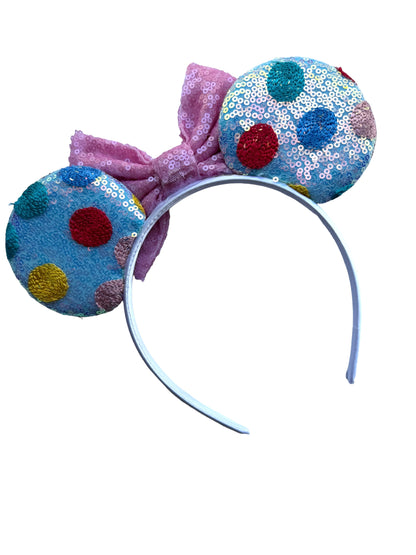Blue Polka Dot Mouse Ear Headband