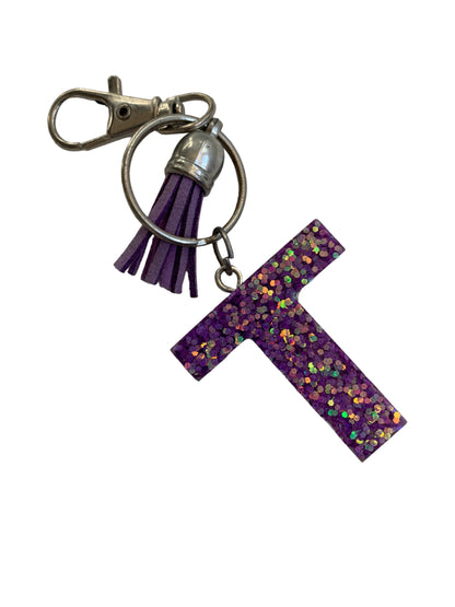 Purple Glitter Resin Letter Keychains