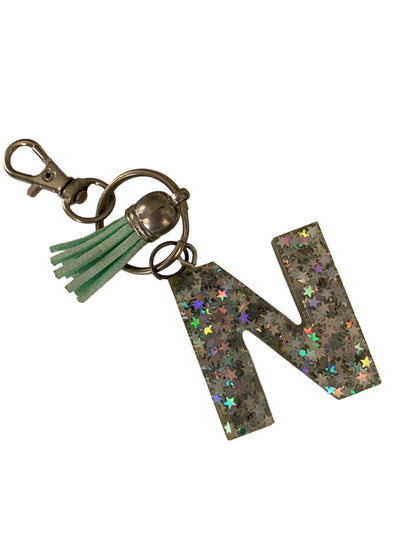 Silver Stars Resin Letter Keychains
