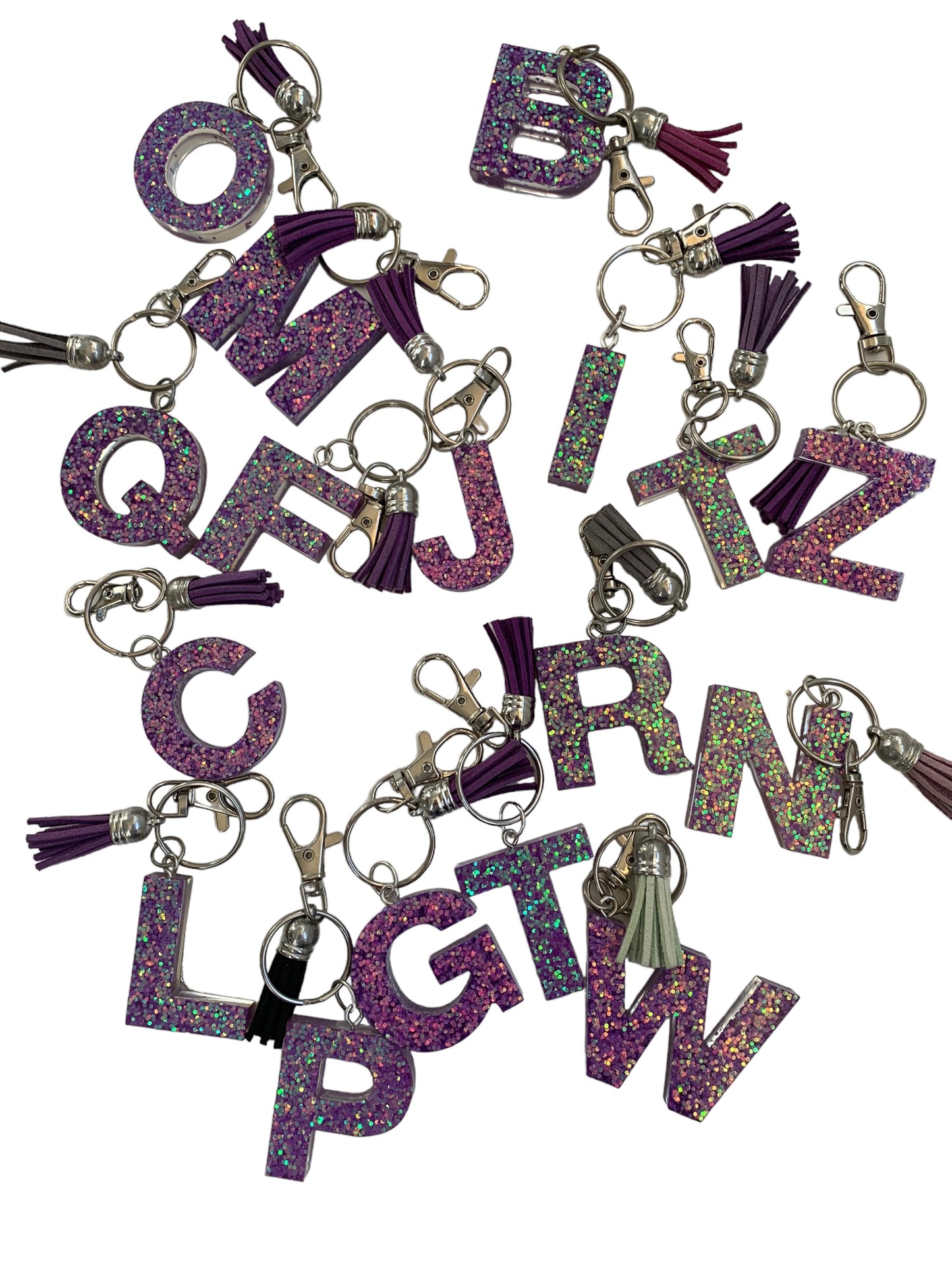 Purple Glitter Resin Letter Keychains