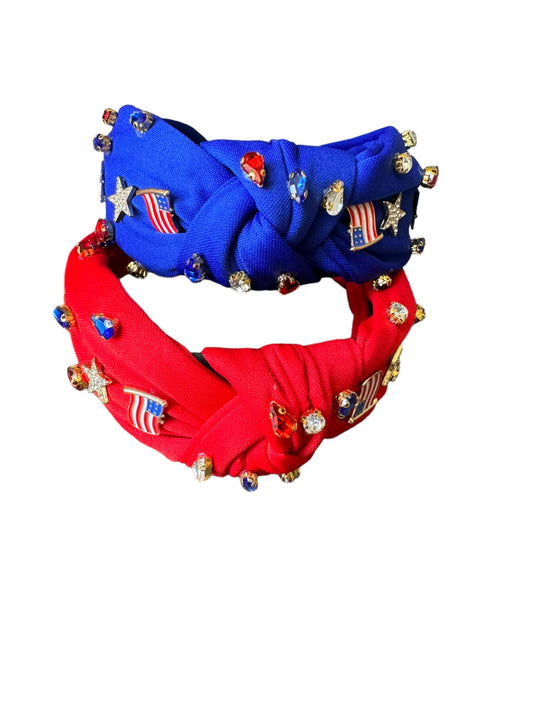 Patriotic Rhinestone Tie Knot Headbands