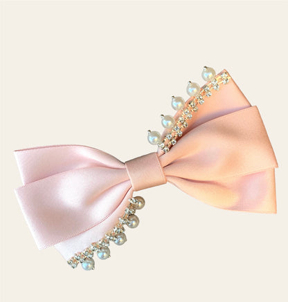 pink satun and pearl hair clip 