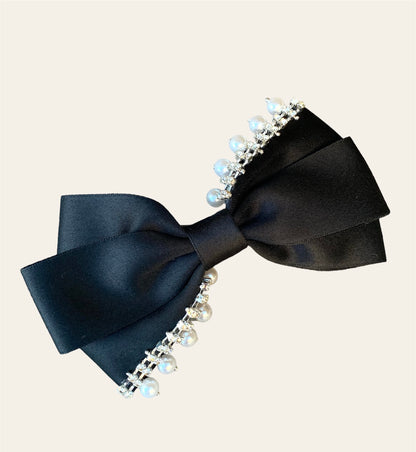black satin and pearl hair clip