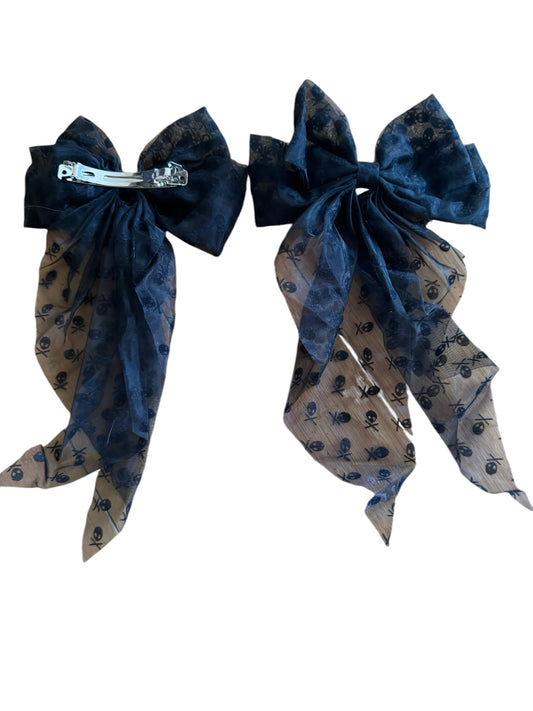 Black Skeleton Long Tail Hair Bows