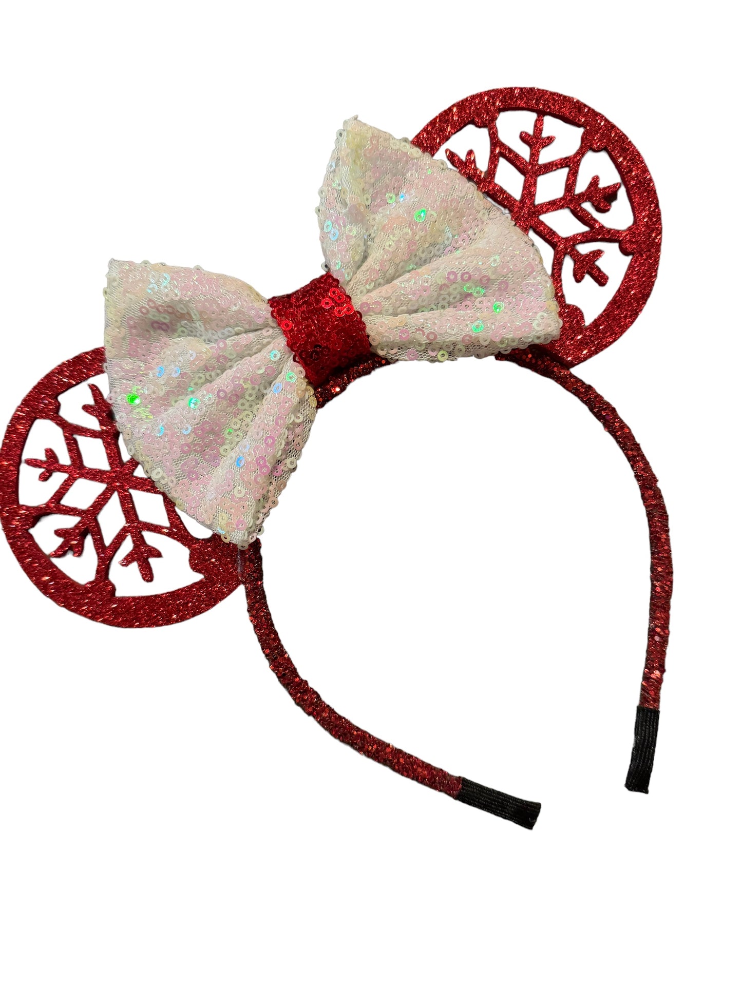 Red Snowflake Mouse Ear Headband