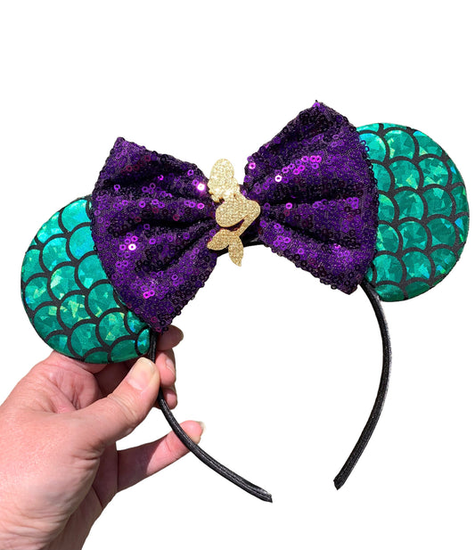 Green and Purple Mermaid Mouse Ear Headband