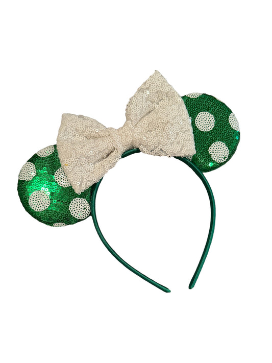 Green Polka Dot Mouse Ear Headband