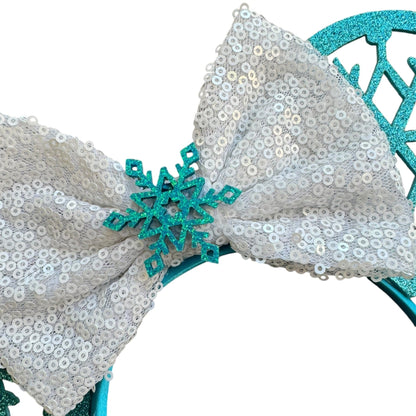 Aqua Snowflake Mouse Ear Headband