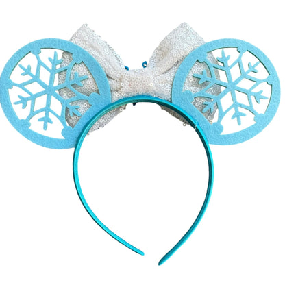 Aqua Snowflake Mouse Ear Headband