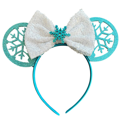 Aqua Snowflake Mouse Ear Headband