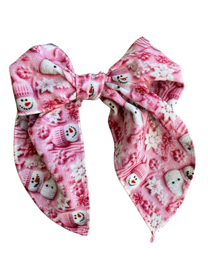 Pink Snowman Hair Bows