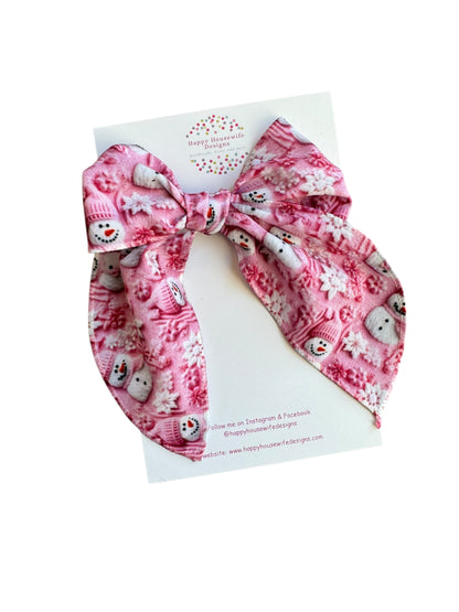 Pink Snowman Hair Bows