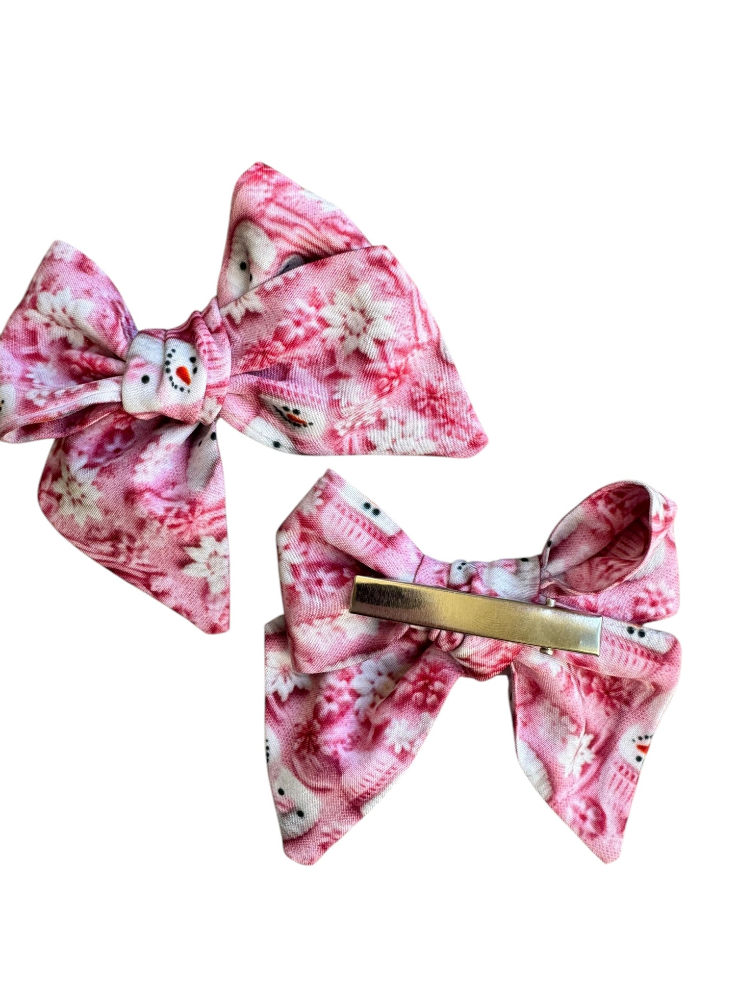 Pink Snowman Hair Bows