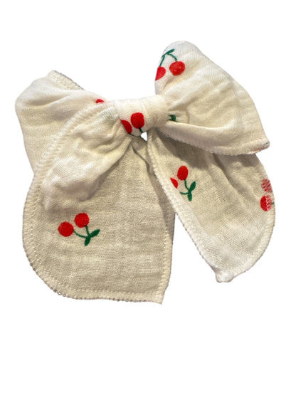 *Muslin Cherry Hair Bow