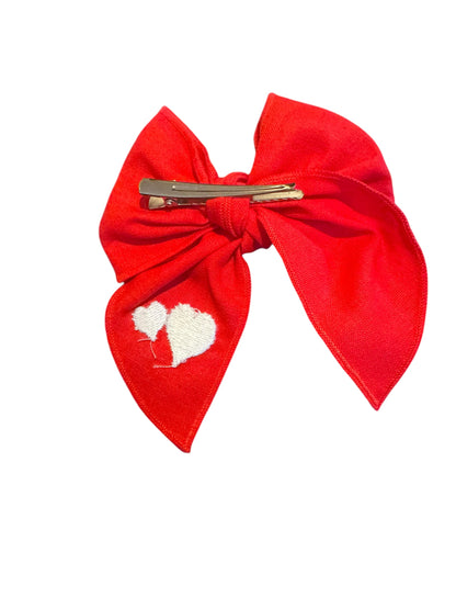 *Linen Embroidered Heart Hair Bows