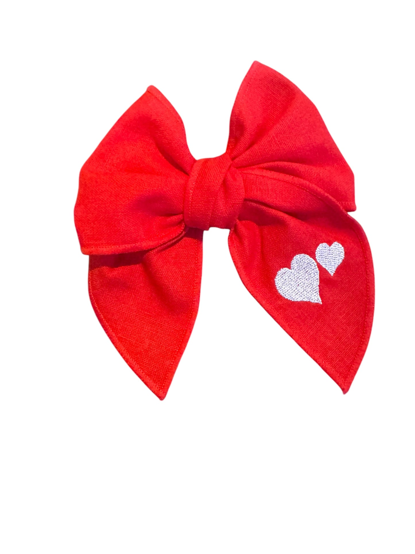 *Linen Embroidered Heart Hair Bows