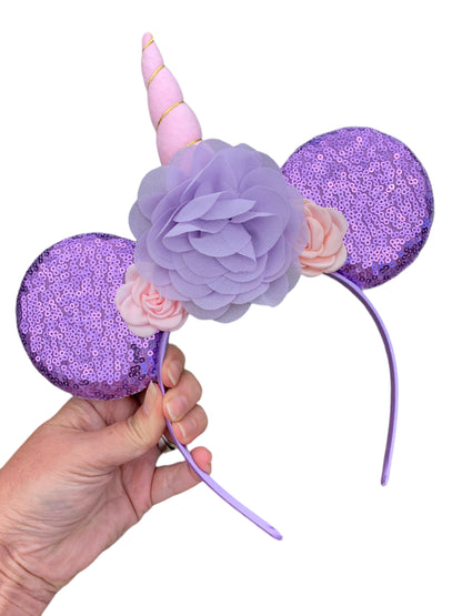Purple Unicorn Mouse Ear Headband