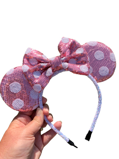 Pink Polka Dot Mouse Ear Headband