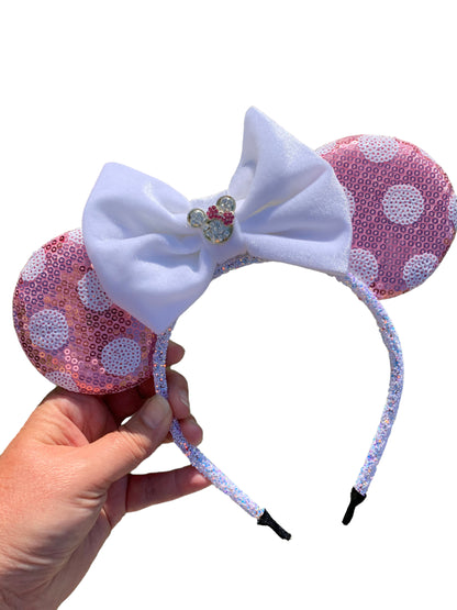 Pink Polka Dot Mouse Ear Headband