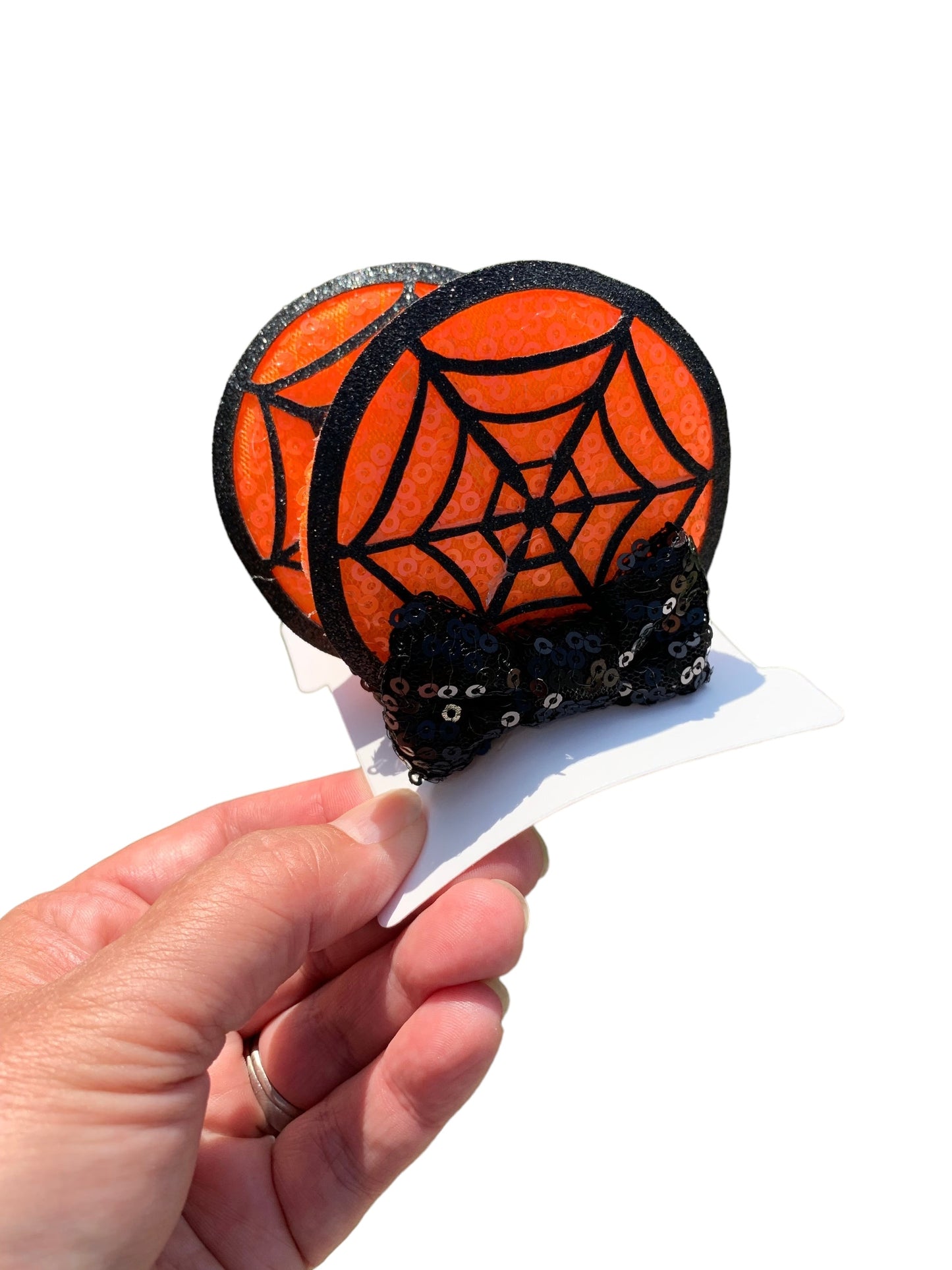 Orange Spiderweb Mouse Ear Clips